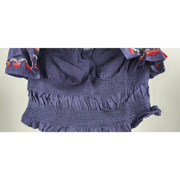 NWT New Xhiliration Navy / Blue Faux Needle Point Embroidered Tube Top Ruffled M - Picture 3 of 7